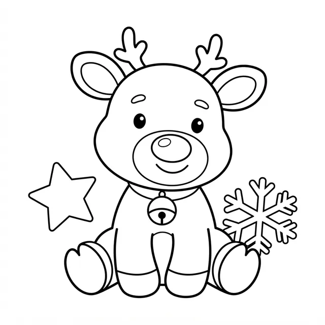 Baby reindeer with a red nose Christmas coloring page
